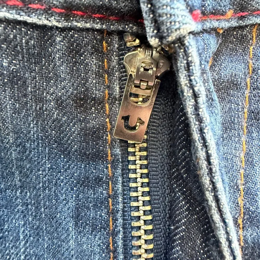 True Religion Straight Cut Denim Jeans Mens Faded Distressed Flap Pocket 40x33
